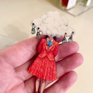 Dear Prudence Cloud-Headed Girl Pin in Red Dress